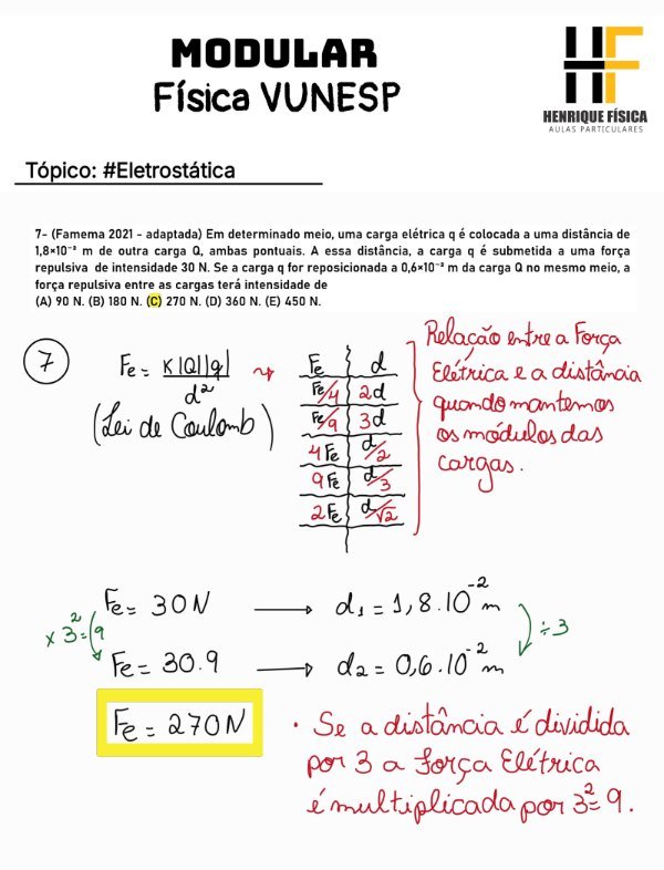 Página com a questão da Famema adaptada e a resolução manuscrita completa, com o gabarito destacado